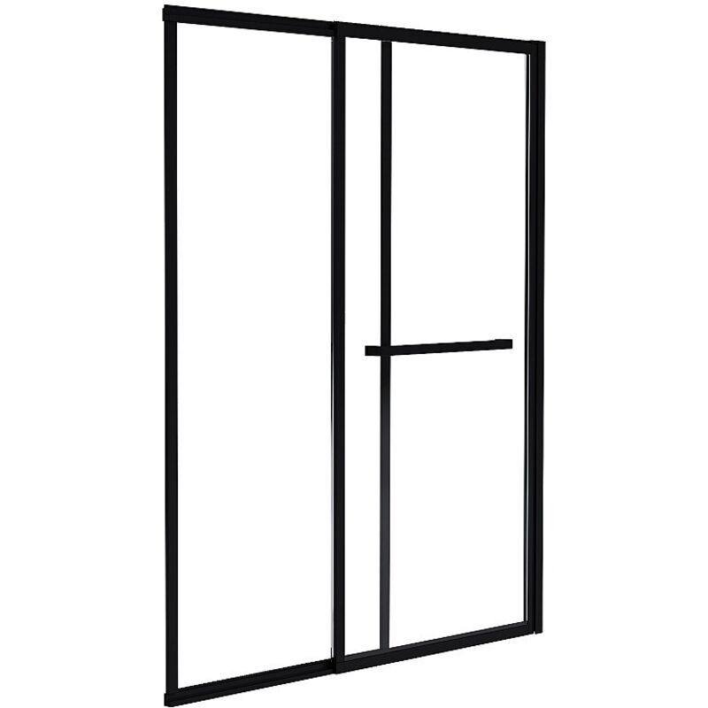 Vente-unique - Pare baignoire coulissant noir mat avec porte serviette - 120x140 cm - waimea