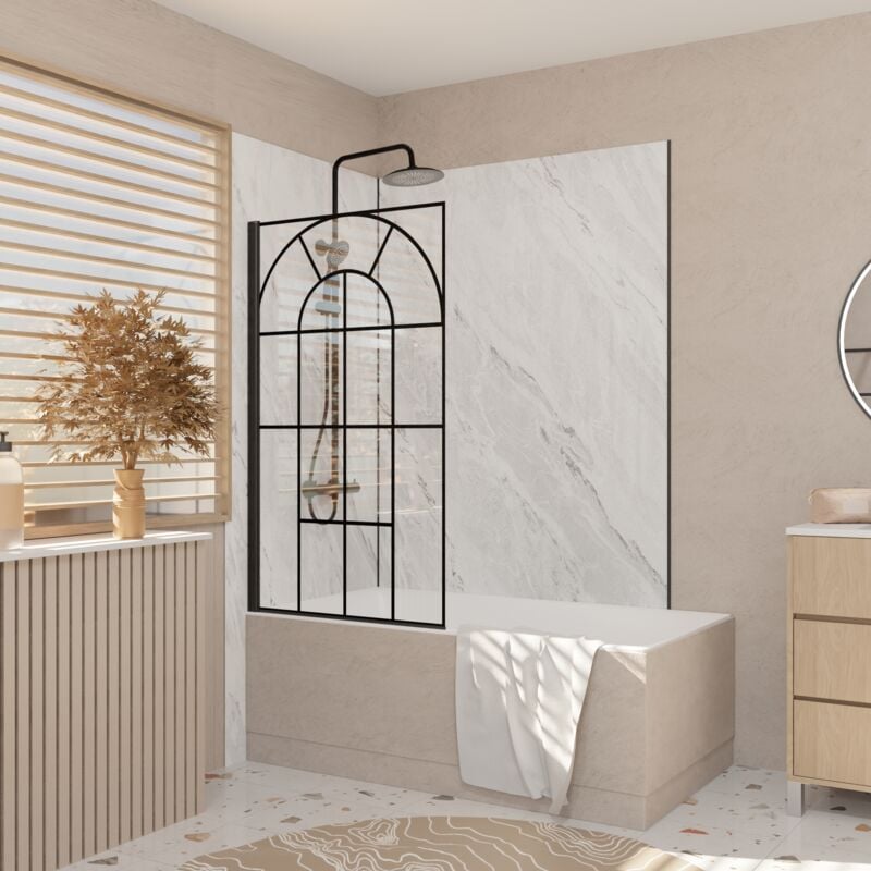 Aurlane - Pare Baignoire Déco 75x130 cm - Verre Trempé 4 mm Sérigraphie Verrière - Profilé Noir Mat