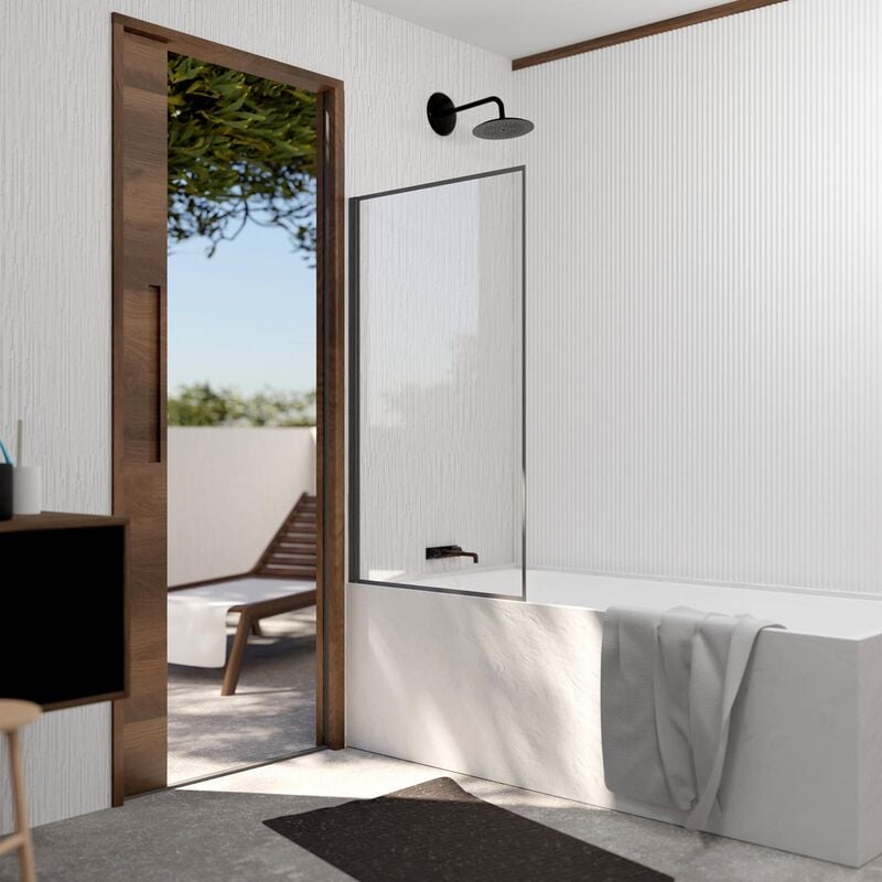 Aurlane - Pare Baignoire Rabattable 75x130 cm - Aluminium Gun Metal et Verre Trempé 4 mm