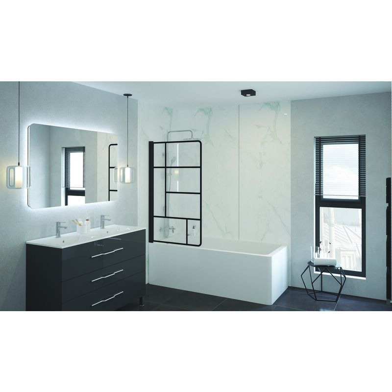 Ondee - Pare baignoire fabrilia - 80x140x0,5cm - Verre trempé - Finitions noir mat