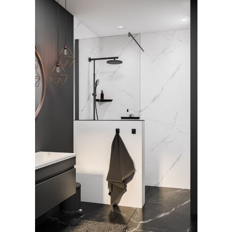 Pare-baignoire fixe, 1 volet Capri, Schulte, profilé noir, verre 5 mm transparent 120 x 120 cm