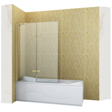 Pare-baignoire fixe GARETT Silla, paroi de baignoire 120x150 cm en verre trempé, installation murale facile, design moderne, Doré brossé