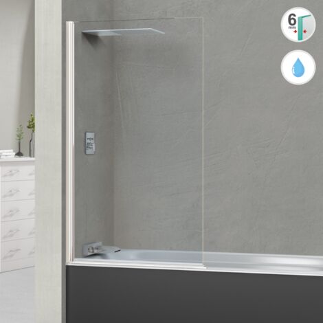 Pare Baignoire fixe + pivotant droit en verre Trempé transparent ép 6mm anti calcaire, L85H147 cm - profilé blanc- Alsace Sport SUPERBAN