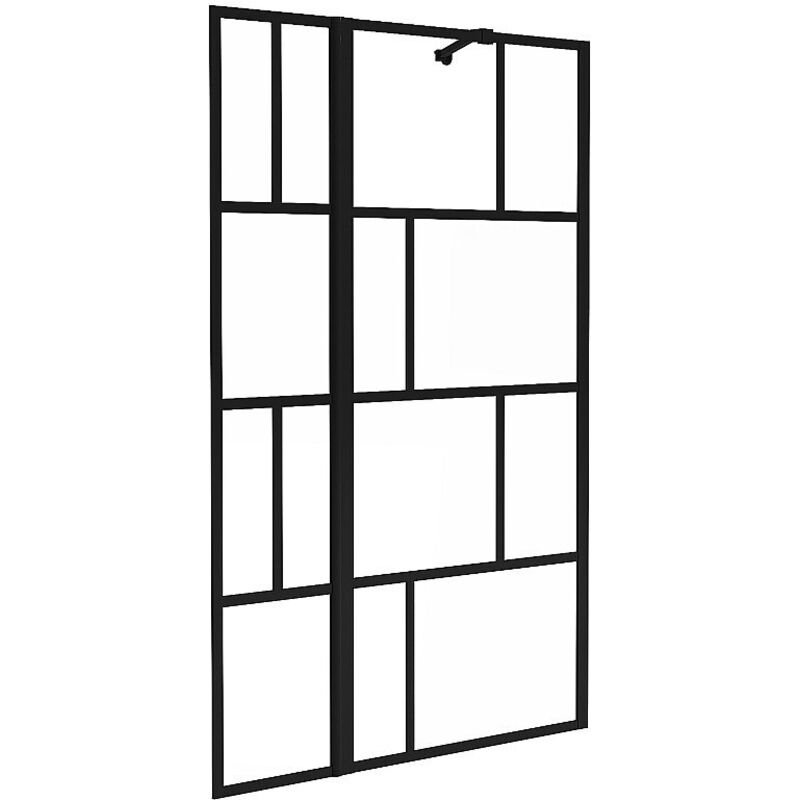 Vente-unique - Pare baignoire noir mat au style industriel avec volet pivotant - 100 x 140 cm - obelini