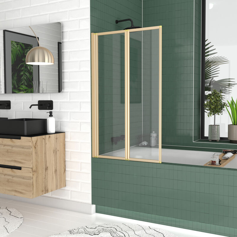 Pare baignoire Pivotant 2 Volets Or Doré Brossé - Verre Trempé 4mm - DUPLO