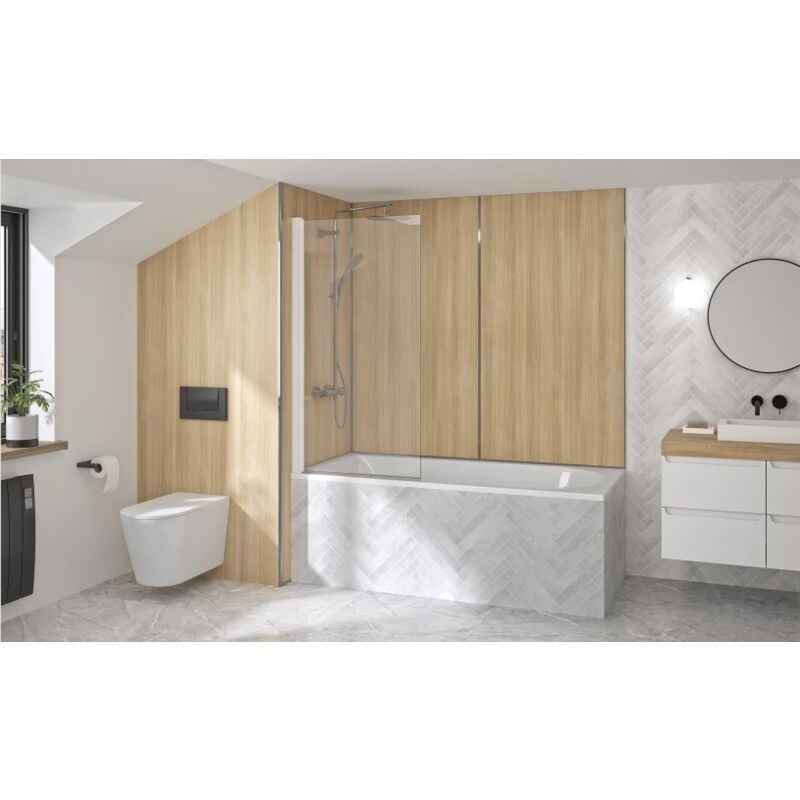 Kinedo - Pare-bain samoa iii verre transparent profilé blanc PB150BTN