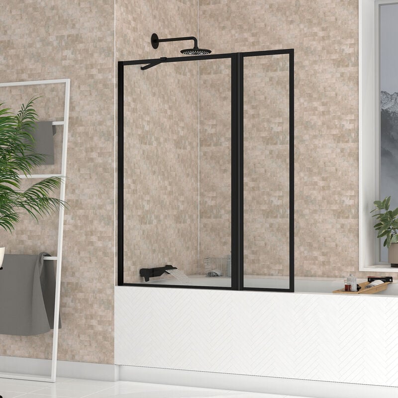 Pare baignoire avec Volet Pivotant 70+30x130cm - Finition Noir Mat - dark contouring screen