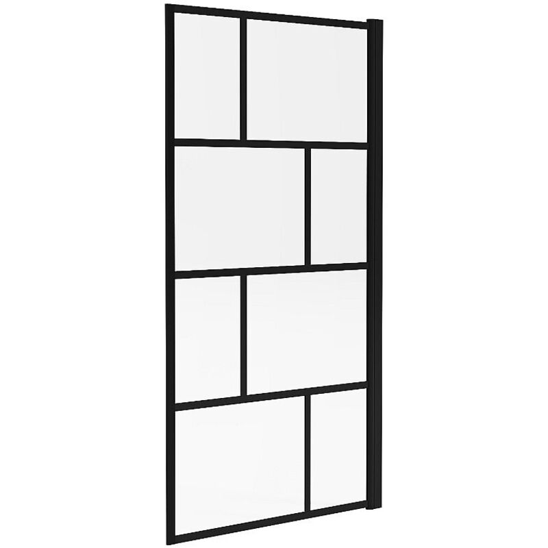 Vente-unique - Pare baignoire pivotant style industriel - 80 x 140 cm - Noir mat - Verre - rivanon