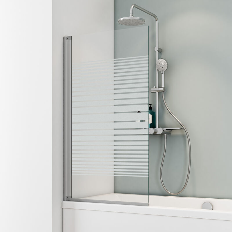 Pare-baignoire pliant, 70 x 130 cm, 1 volet Capri, pivotant Schulte Verre 5 mm, décor sérigraphié rayures, profilé alu-argenté