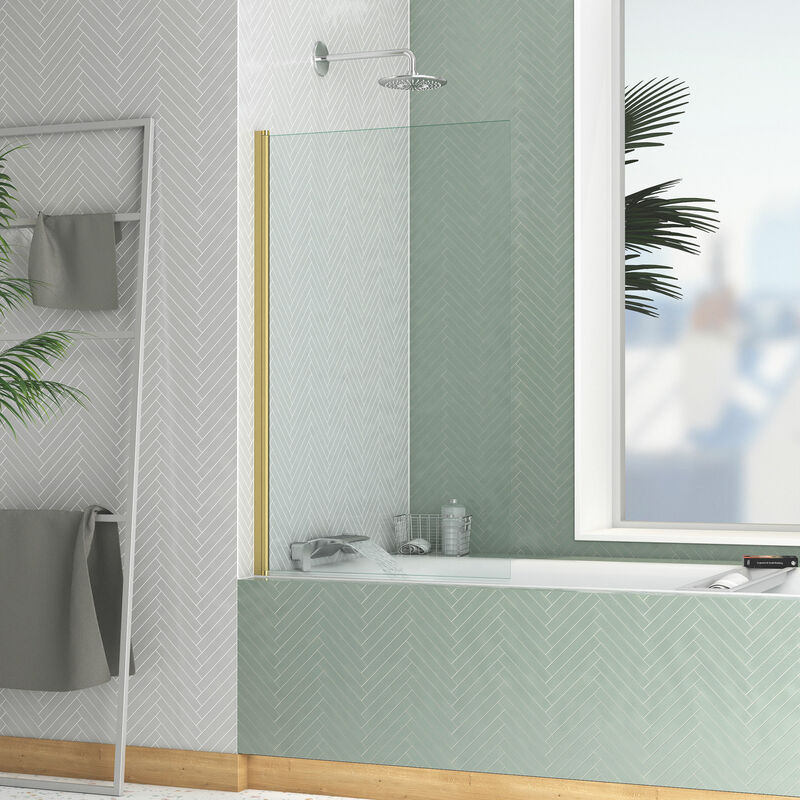 Aurlane - Pare baignoire Rabattable 70x120cm - Profilé finition Or Doré Brossé - Verre Trempé 4mm - elementary
