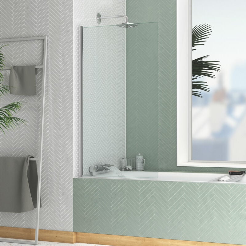 Aurlane - Pare baignoire Rabattable 70x130cm - Profilé Chromé - Verre Trempé 4mm - elementary