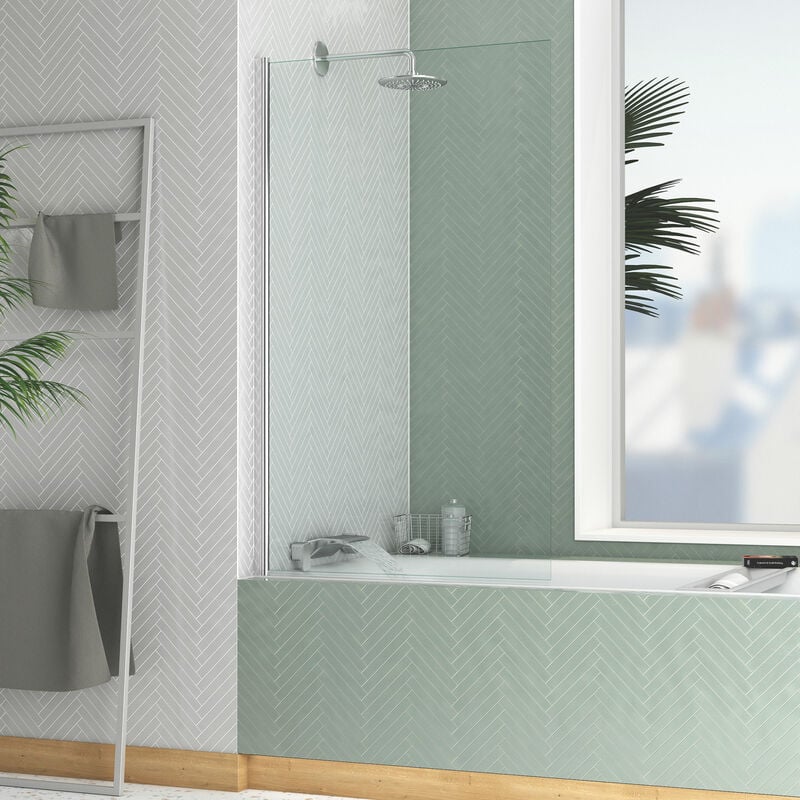 Aurlane - Pare baignoire Rabattable 80x140cm - Profilé Chromé - Verre Trempé 4mm - elementary