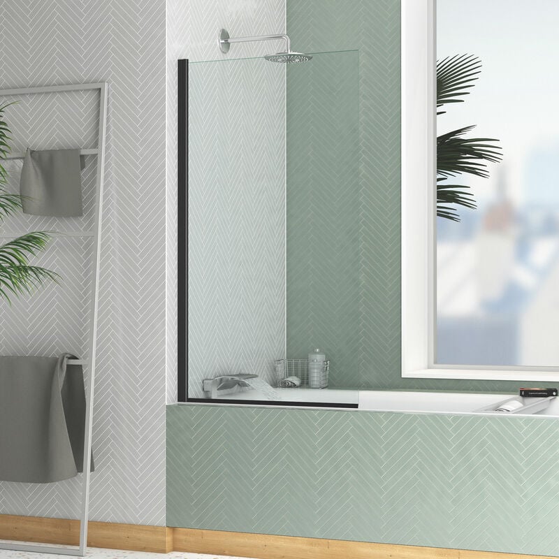 Aurlane - Pare baignoire Rabattable 70x130cm - Profilé Noir Mat - Verre Trempé 4mm - elementary