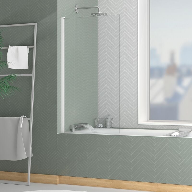 Aurlane - Pare baignoire Rabattable 70x130cm - Profilé Blanc Mat - Verre Trempé 4mm - elementary