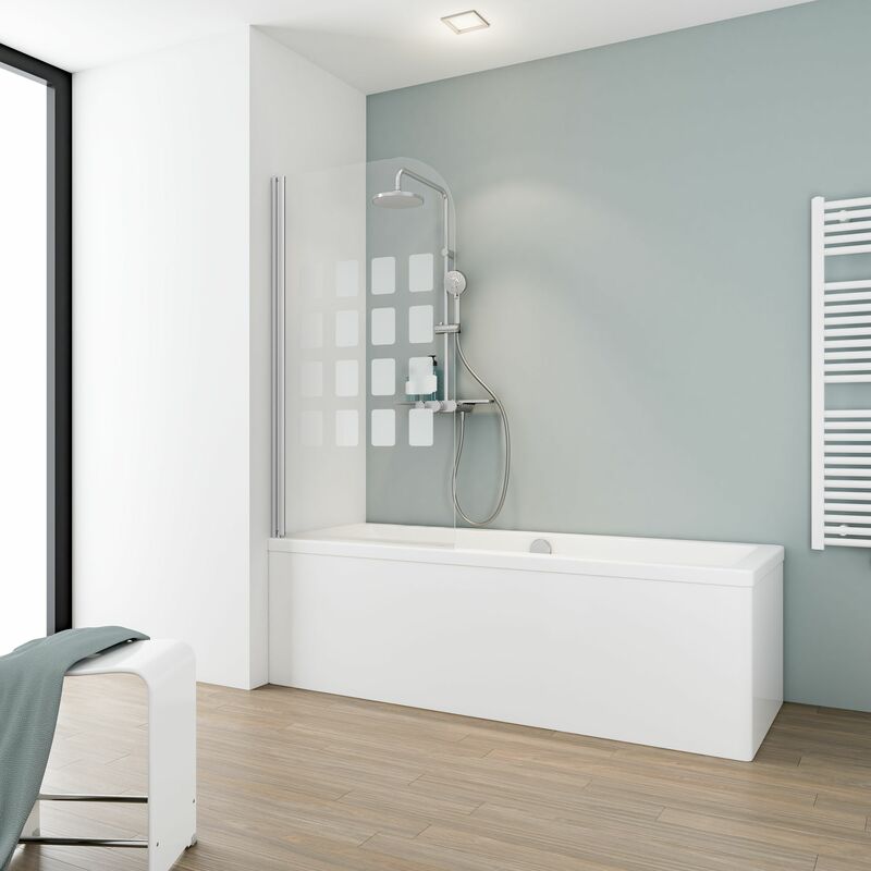 Schulte - Pare-baignoire pliant, 80 x 140 cm, verre 5 mm, paroi de baignoire 1 volet Capri écran de baignoire pivotant, Décor cubic, profilé