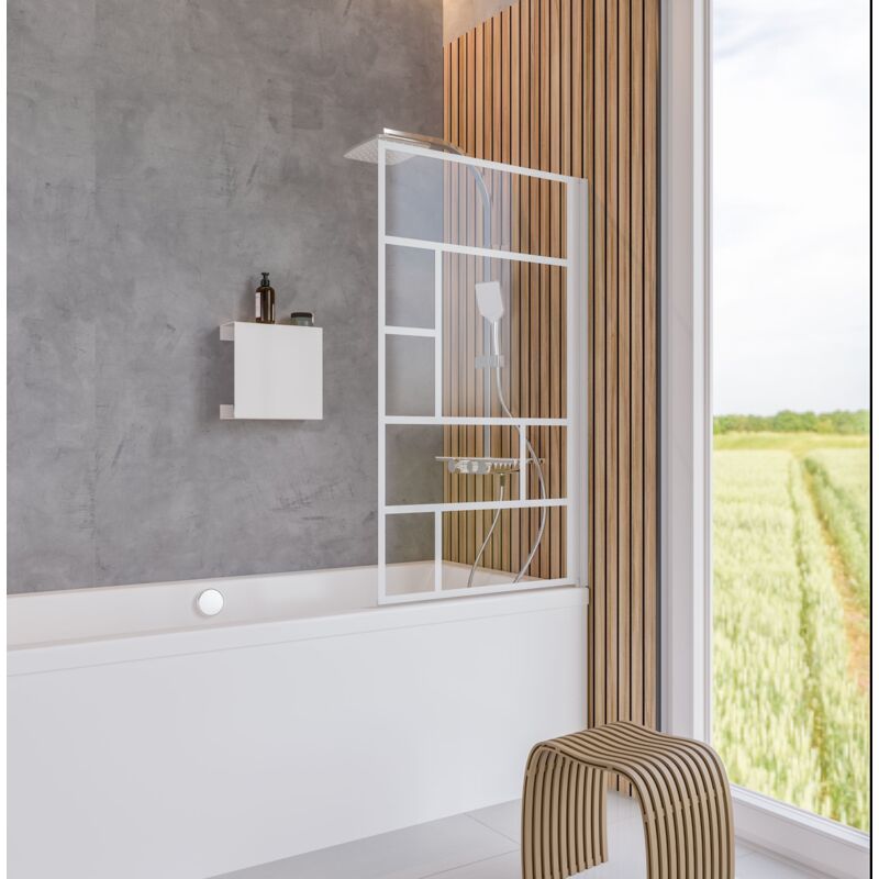 Pare-baignoire pliant, 80 x 140 cm, verre 5 mm, paroi de baignoire 1 volet, écran de baignoire pivotant Schulte verrière blanche industrielle, fin de