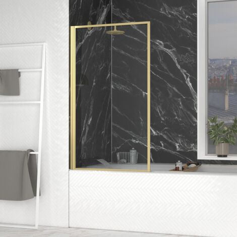 Aurlane – Pare-baignoire rabattable 80x140cm – Verre trempé 4mm – Aluminium finition or brossé – Montage réversible – Fixation ajustable 1cm