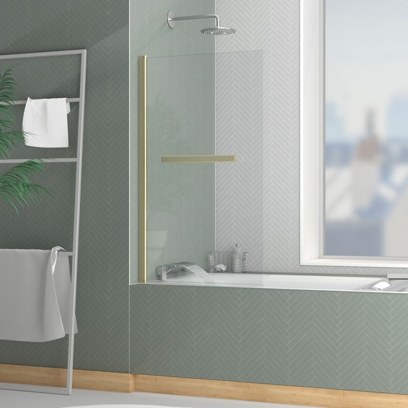 Aurlane - Pare baignoire Rabattable avec porte-serviette 70x120 cm - Profilé Or Brossé - Verre 4 mm