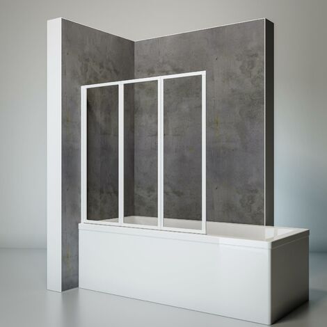 Pare-baignoire rabattable, pivotant, 127 x 120 cm, sans percer, Schulte, 3 volets, verre transparent 3 mm, profilé blanc