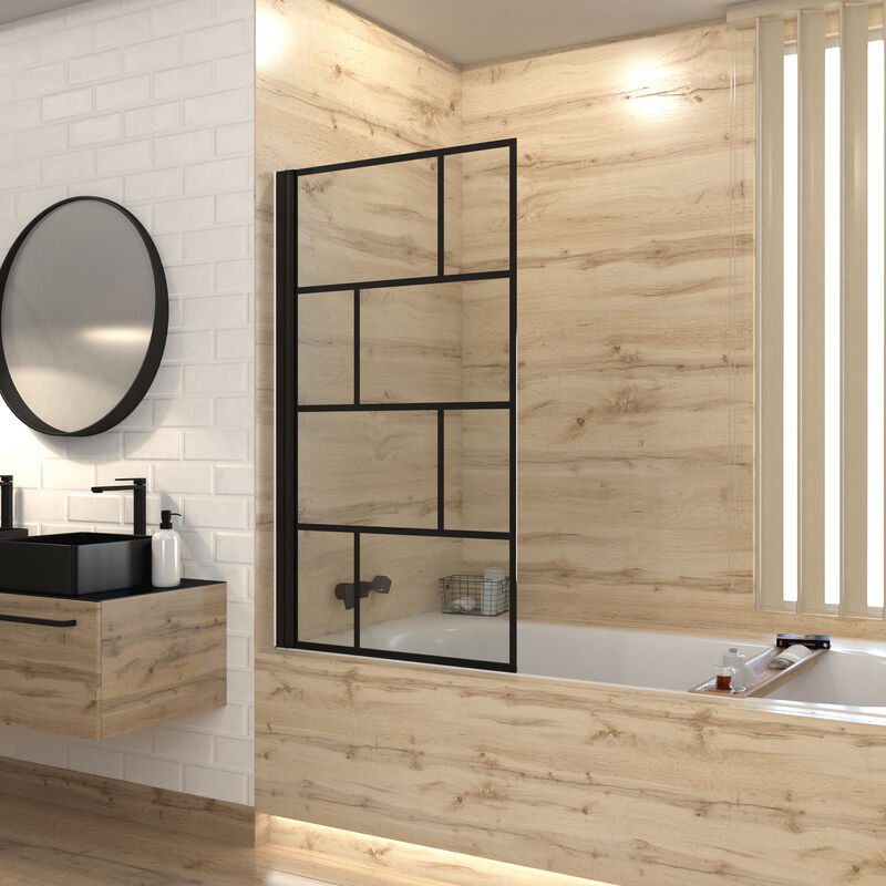 Pare baignoire rabattable sérigraphié 80x140 cm - Finition Noir Mat - blocks screen