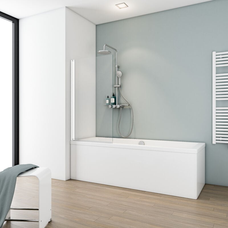 Pare-baignoire pliant, verre 5 mm, paroi de baignoire 1 volet Capri, écran de baignoire pivotant Schulte Verre transparent, profilé blanc, 70 x 150 cm