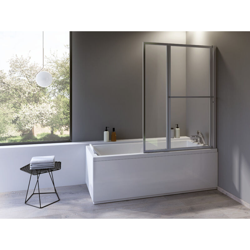 Atelier Du Bain - Pare-baignoire relevable, pivotant, paroi de baignoire 2 volets, écran de baignoire pivotant Verre 3mm transparent, 106 x 140/173