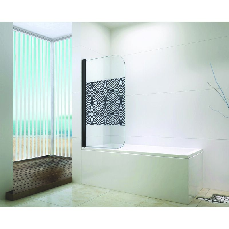 Ondee - Pare Baignoire uimi - 80x140x0,5cm - Verre trempé sérigraphié - Finition noire