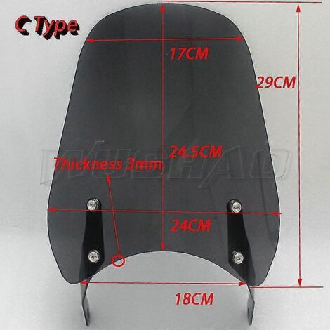 Pare-brise pour Moto Guzzi Griso 1200 8v SE 1100 850 Audace 1400 (2005-2020) : support de pare-brise et fixation de phare (type C, gris).