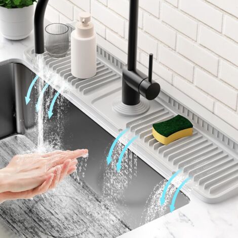 Pare-éclaboussures Évier Silicone 60cm - Tapis Vidange 7° avec Fixation Simple, Cuisine et Salle de Bain,Gris