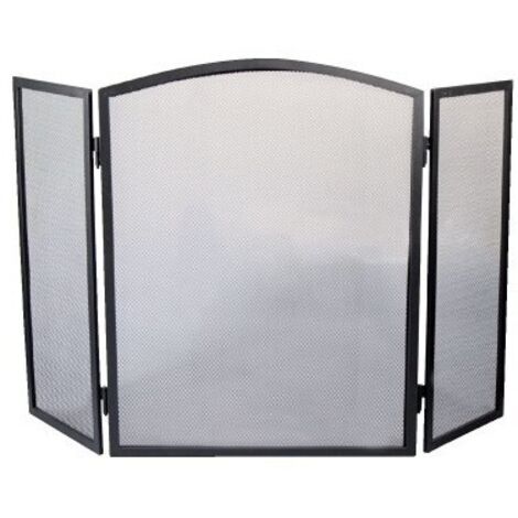 Pare-feu cheminée 3 volets en acier – Dimensions 61 x 95 cm – Traitement enduit de poudre noir – Panneaux latéraux 22,2 x 56 cm – PVM