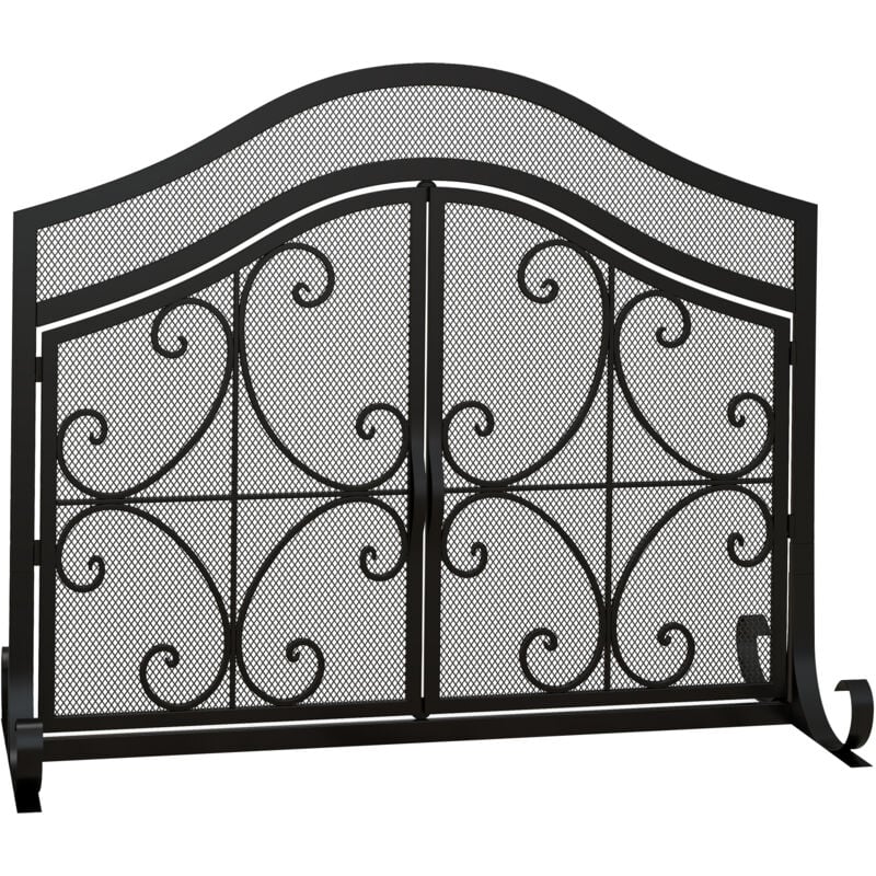Homcom - Pare-feu cheminée poêle style fer forgé - pare-étincelles 2 portes - dim. 105L x 40l x 80H cm - acier métal noir