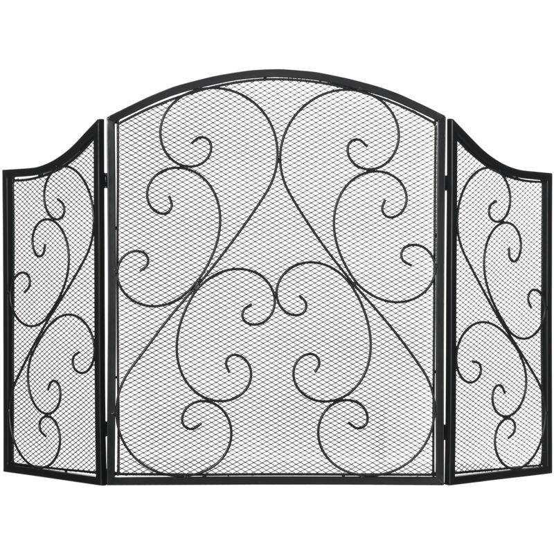 Homcom - Pare-feu cheminée poêle style fer forgé - pare-étincelles 3 volets pliables - métal noir