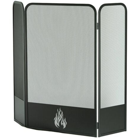 COMEX PRODUCTION Pare-feu poêle noir 3 portes avec filet et tôle h. 80 x 100 cm. Made in Italy