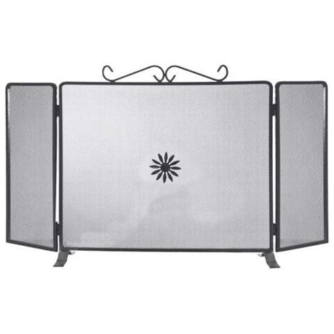 MADE IN ITALY Pare-Feuilles avec Portes Latérales pour Cheminée / Foyer en Fer Forgé 90x50 cm