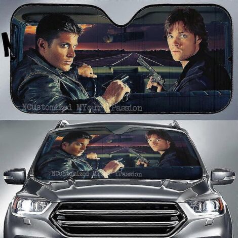 Pare-soleil de voiture inspiré du film Supernatural, avec Sam Dean Winchester et Castiel. Accessoires auto, pare-soleil de voiture, pare-soleil de pare-brise - Or