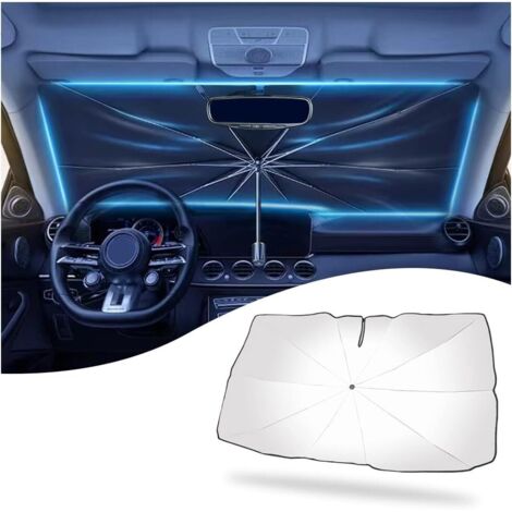 Pare-soleil de voiture pliable – Tissu en titane argenté – Protection UV 99% UPF50+ – Conception latérale étendue pour pare-brise