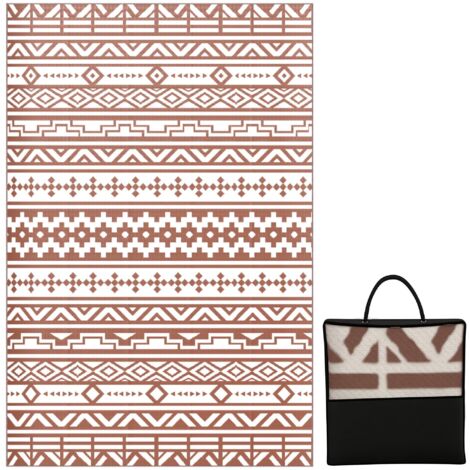 Pare-soleil extérieur double face, 1,8 x 2,7 mètres, motif géométrique, matériau PP, sacs d'emballage rouges et blancs.
