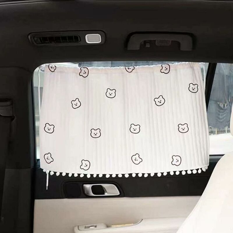 Pare-soleil pour fenêtre de voiture, rideaux d'intimité, joli pare-soleil pour fenêtre arrière de voiture avec pompon pour bébé et enfant,