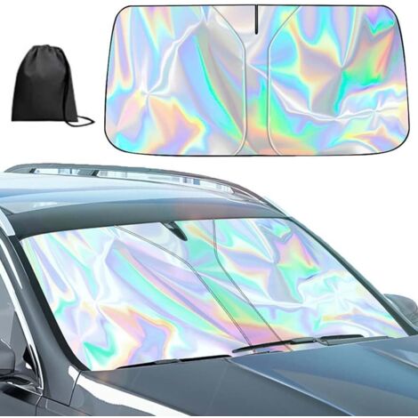 Pare Soleil pour Pare-Brise de Voiture, Couverture de Pare-Brise de Voiture Pliable, Parapluie Laser Résistant aux UV, Pare Soleil de Pare-Brise pour la Plupart des Voitures (140x70 cm)