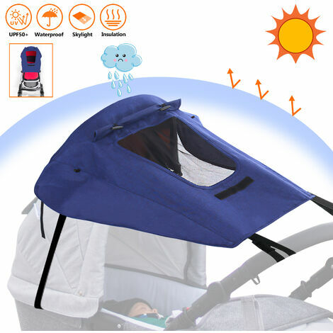 UPF50+ Pare-Soleil pour Poussette Universelle Anti-UV Canopy étanche Housse  de Soleil tissu double couche avec fenêtre et ailes d'ombrage extra larges