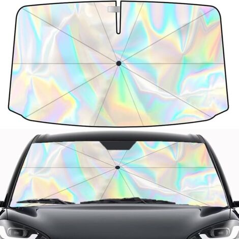 Pare Soleil Voiture Pare Brise, 2 Tailles, Parapluie Pare Soleil avec Manche Rotatif à 360°, Protection UV et Isolation Thermique, Anti-Chaleur, Pliable pour Auto, SUV, Camion (L: 145 x 85 cm)