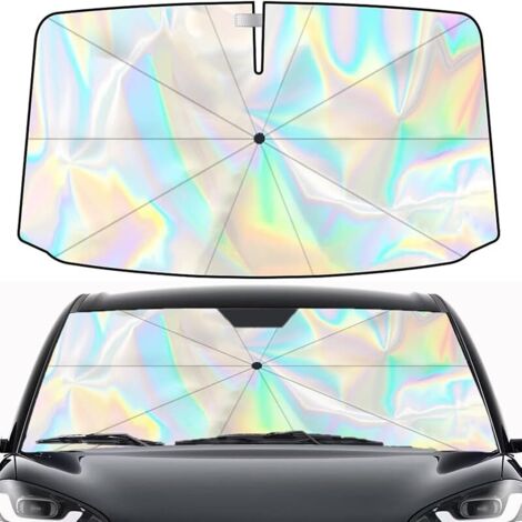 Pare Soleil Voiture Pare Brise Avant 140 x 80 cm - Bloque Les Rayons UV, Parapluie Soleil Pliable, Convient aux Voitures, SUV, Fourgonnettes - Facile à Installer Et Compact (Arc-en-Ciel)