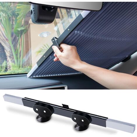 Pare-Soleil Voiture Pare-Brise Avant, Pare Brise de Voiture Automatique Rétractable, Visière de Protection Solaire avec Protection à Ventouse, Rideau avec Protection UV（65cm）