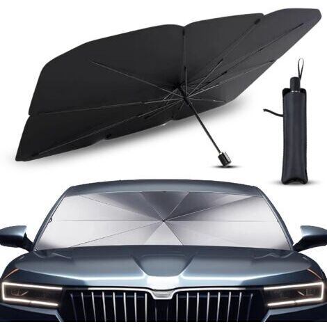 Pare Soleil Voiture Pare Brise Avant,Parapluie Soleil SUV et Camion Pare-soleils pour Pare-Brise Avant Auto résistant aux UV avec axe Rotatif à 360° et revêtement en Titane