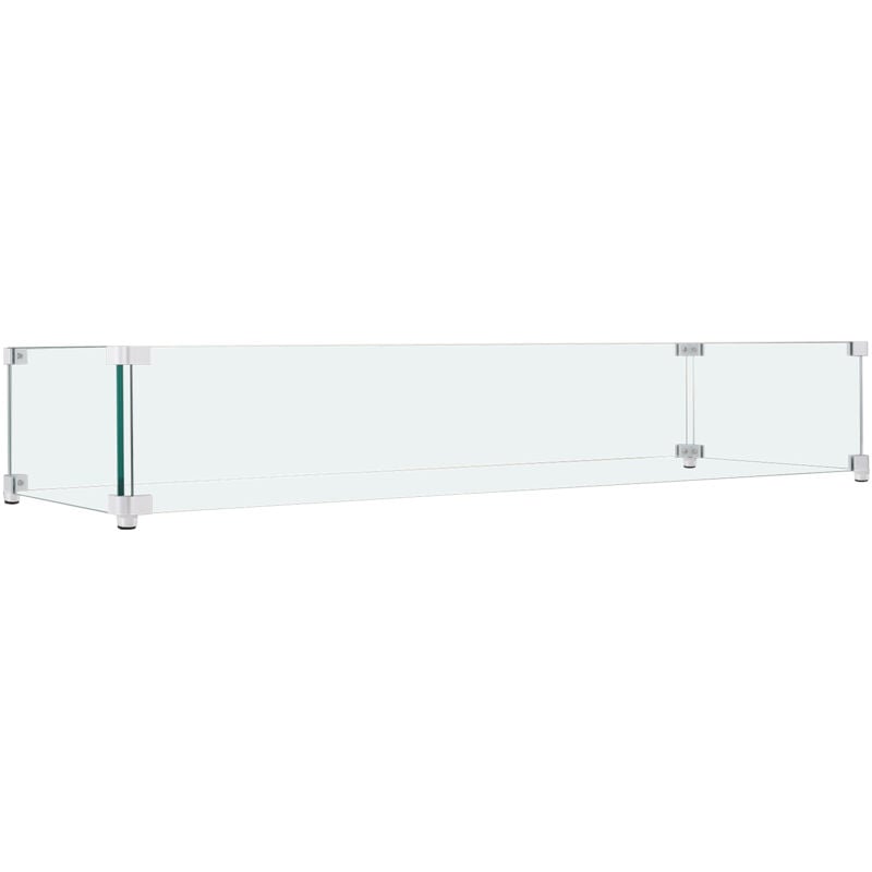 Mophorn - Pare-vent pour foyer à gaz 595 x 190 x 165 mm, bouclier en verre trempé transparent, panneau carré de 8 mm d'épaisseur avec support d'angle