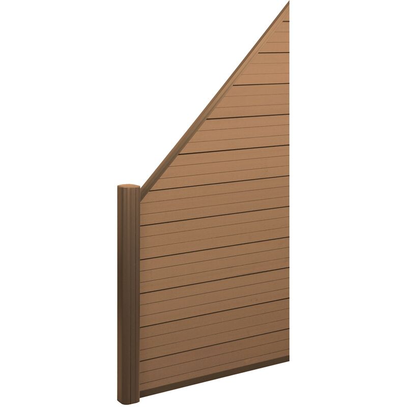 HHG - jamais utilisé] Pare-vue wpc Sarthe, clôture coupe-vent, poteaux alu élément d'extension oblique gauche, 0,95m teck - brown