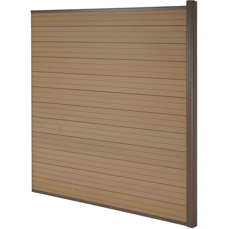 Jamais utilisé] Pare-vue en wpc Sarthe, clôture coupe-vent, poteaux en aluminium élément d'extension, 1,85m teck - brown