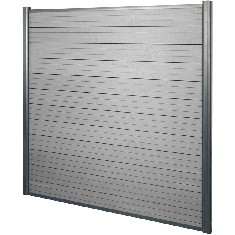Wpc pare-vue Sarthe, abat-vent, clôture, aluminium premium élément de base, 1,90m, gris - grey