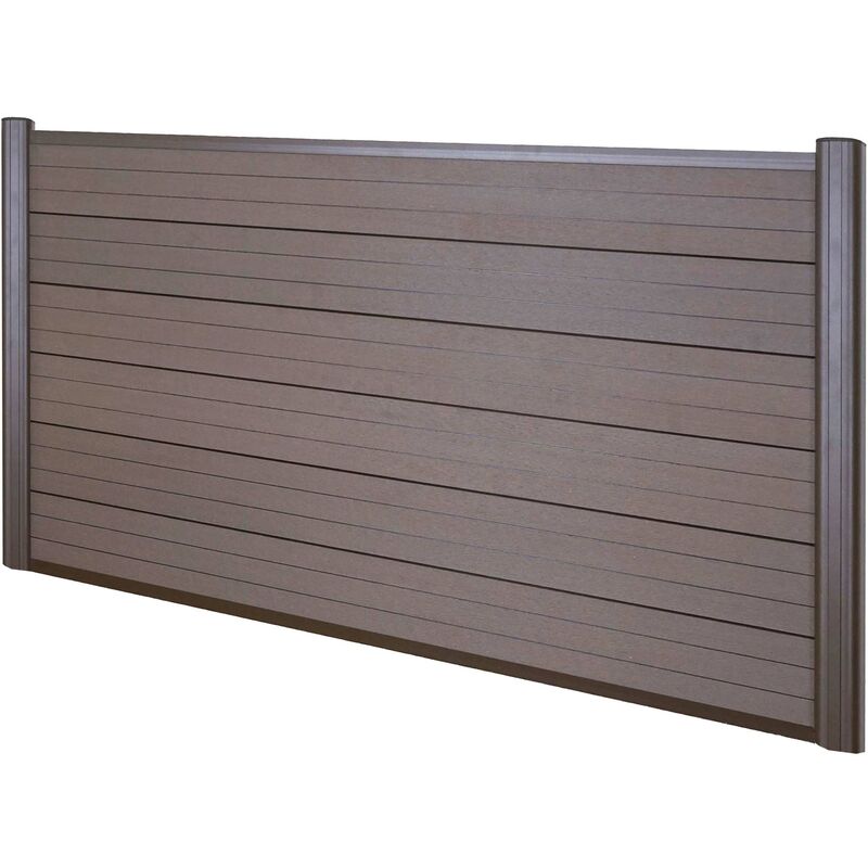 Brise-vue en wpc Sarthe, clôture brise-vent, poteaux aluminium élément de base bas, 1.90m marron - brown
