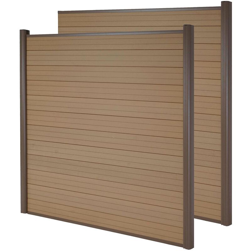 HHG - Pare-vue wpc Sarthe, clôture coupe-vent, poteaux alu set de 2, 3,75m teck - brown